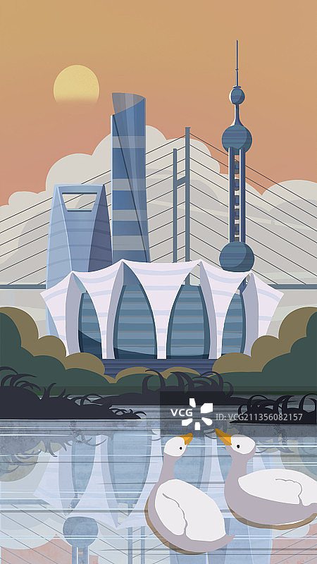 上海，都市，建筑，东方明珠，手绘，新中式图片素材