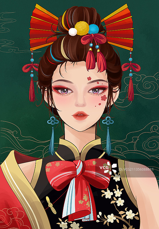 国潮风气质女性插画图片素材