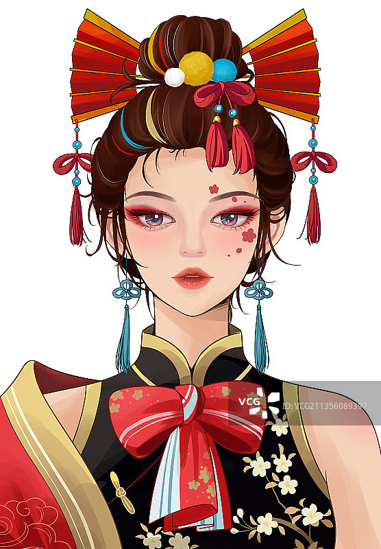 国潮风气质成熟女性插画素材图片素材