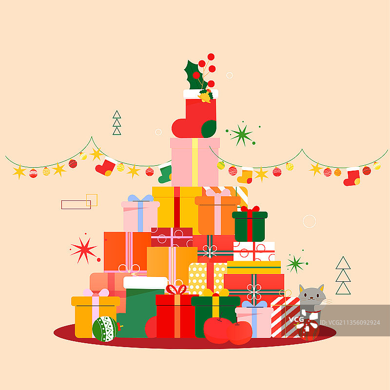 可爱的礼物堆积成山矢量插画图片素材