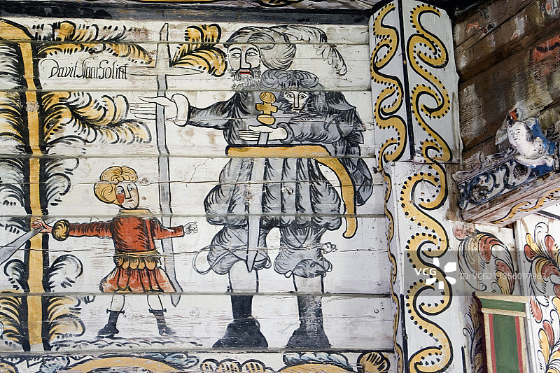 玫瑰教堂内部的大卫和歌利亚绘画图片素材