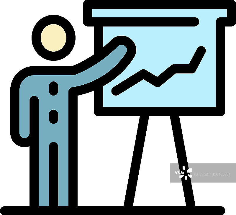 男人和带图表的图标彩色轮廓图片素材