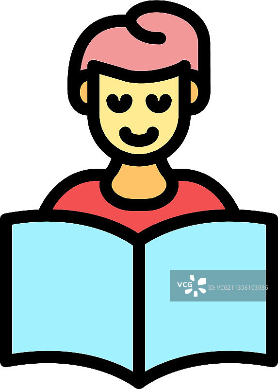 阅读书籍的男学生图标彩色轮廓图片素材