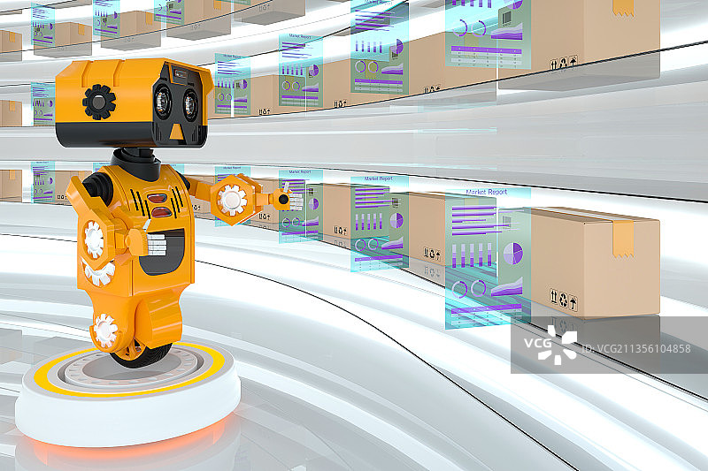 3D机器人和零售业图片素材