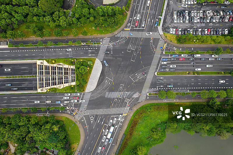 杭州十字路口航拍图片素材