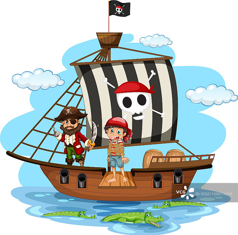 卡通男孩海盗主题设计图片素材