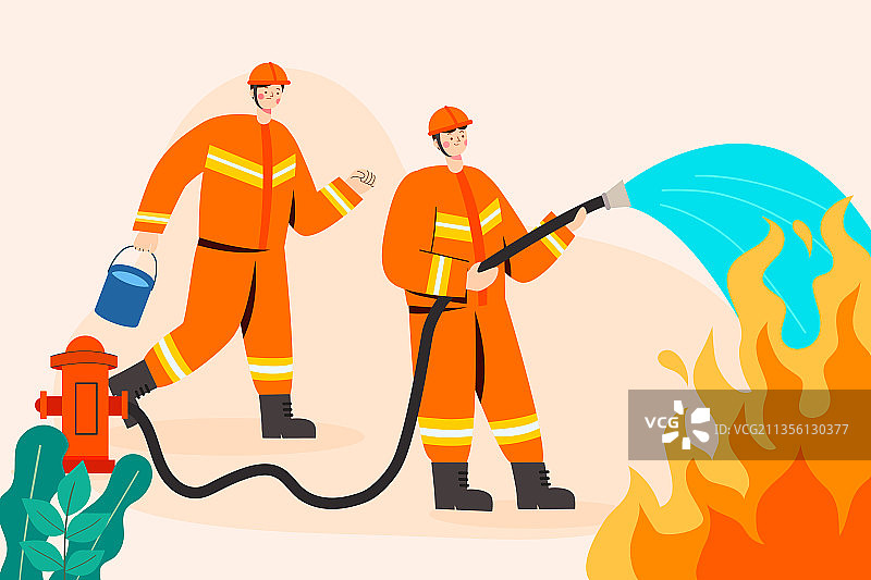 消防员火灾救援矢量插画图片素材