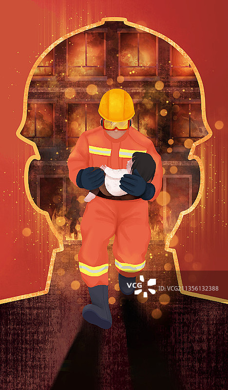 消防员火灾救人插画图片素材