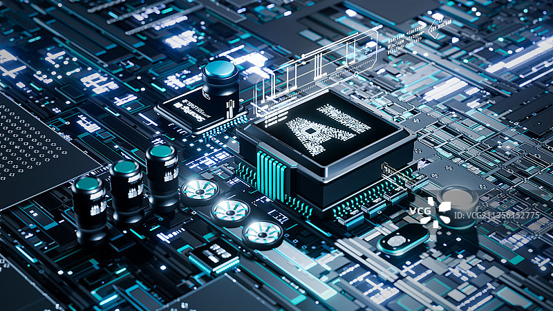 3D渲染芯片元素AI科技主题插画图片素材