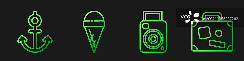 照相机锚冰淇淋蛋卷线条图标图片素材