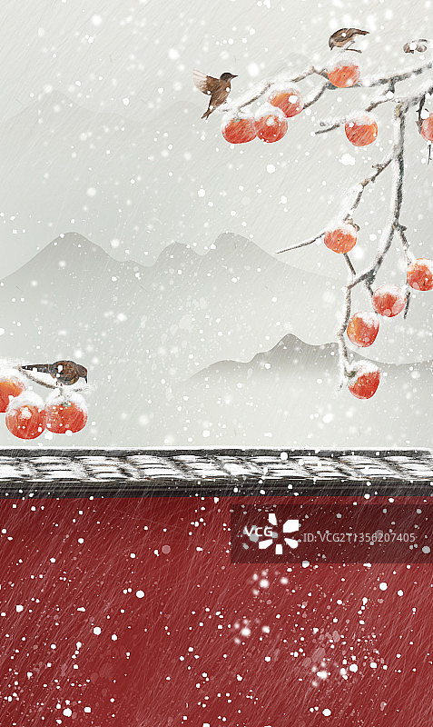 水墨风小雪节气插画背景图片素材
