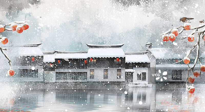 水墨风小雪节气插画背景图片素材