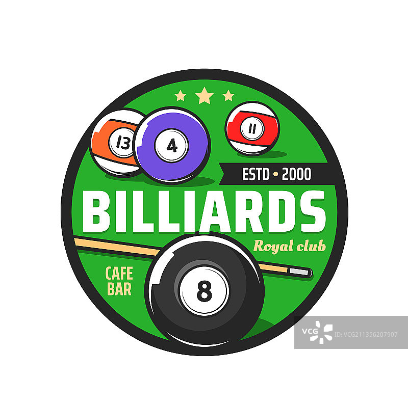 台球俱乐部图标，包含球和球杆图片素材