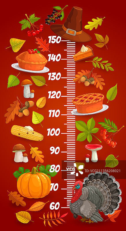 感恩节火鸡树叶儿童身高尺图片素材