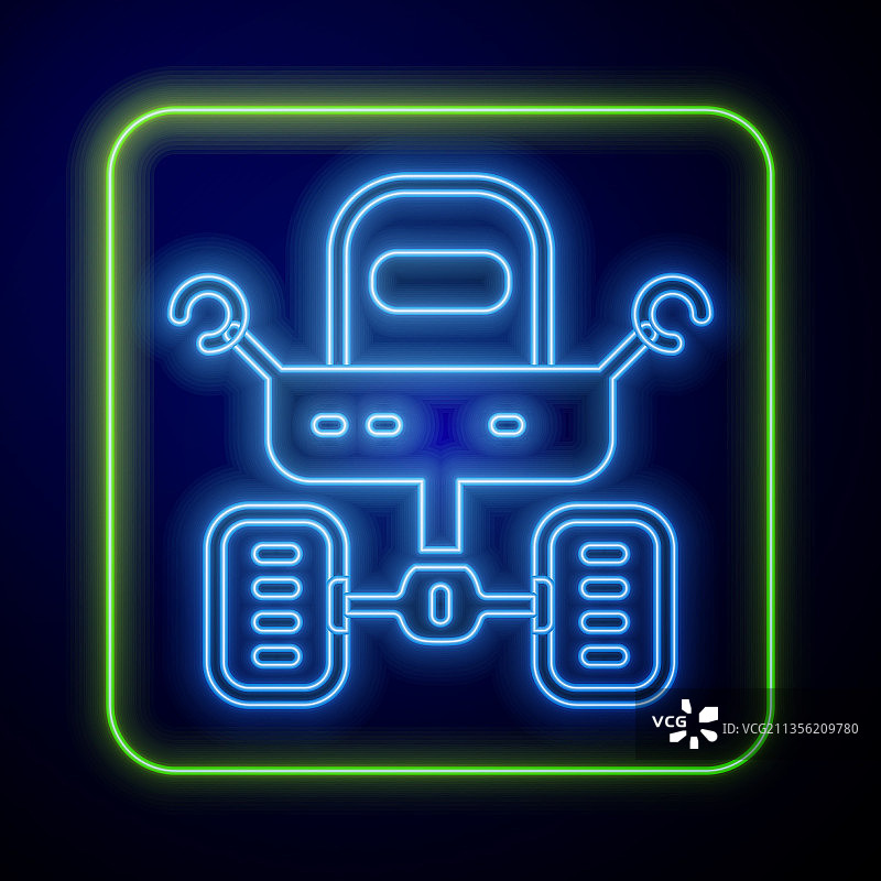 蓝色背景上的霓虹火星探测车图标图片素材