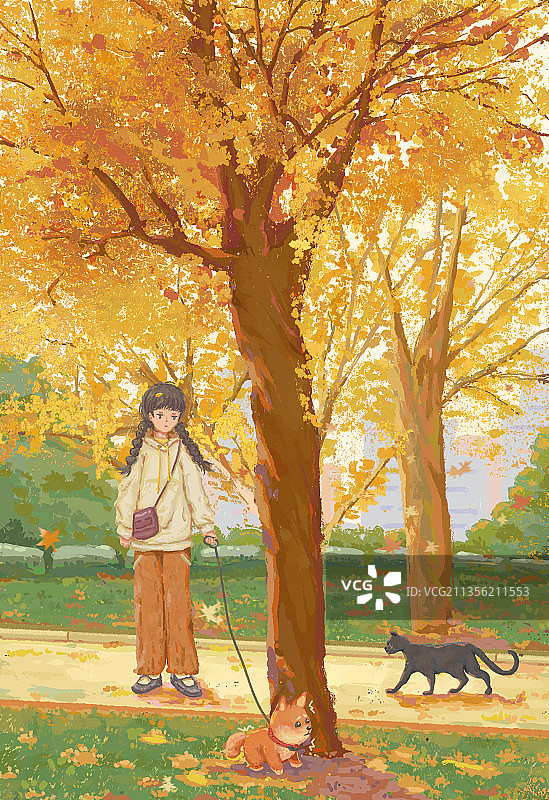 在公园遛狗的女孩图片素材