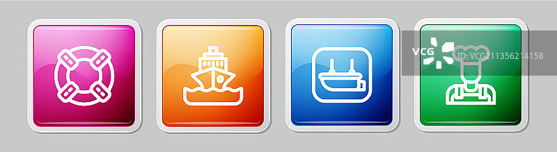 救生圈游轮救生艇厨师线条组合图片素材