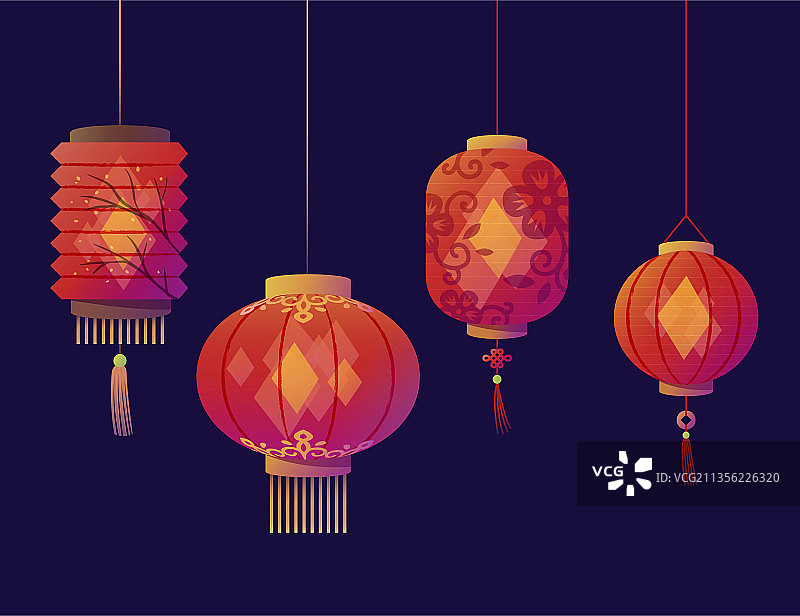 传统花纹灯笼插画素材图片素材