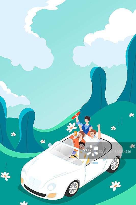 卡通冬季购物节促销优惠电商朋友学生自驾游租车开车商务矢量插画图片素材