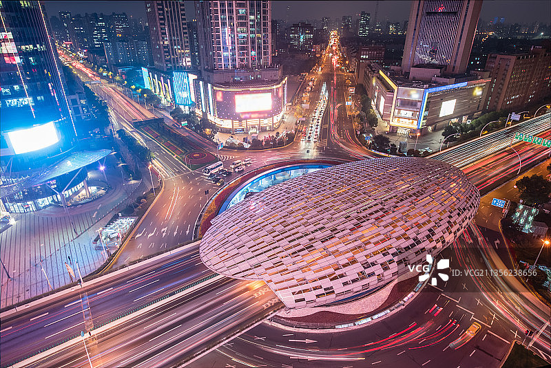 中国上海五角场广场城市建筑道路图片素材