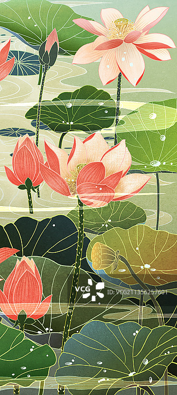 中国风国潮复古风唯美荷花插图4图片素材