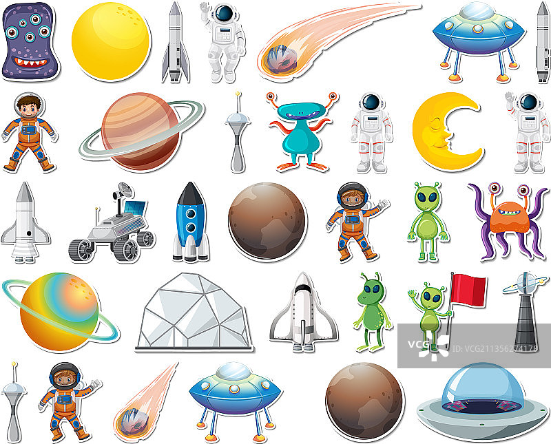 太阳系天体贴纸合集图片素材