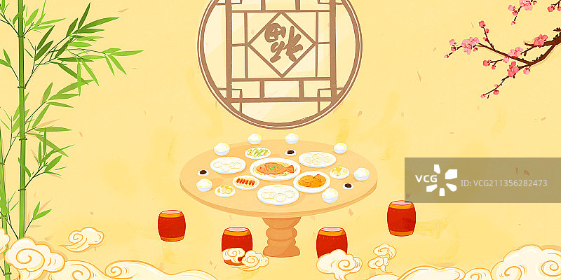 春节过年背景设计素材年夜饭图片素材