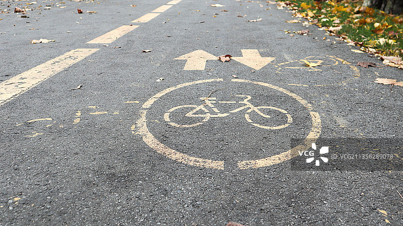 道路上自行车道标志的高角度景观图片素材