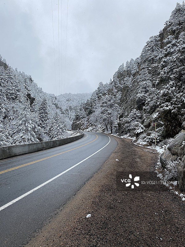 冬季科罗拉多州的空旷道路，美国图片素材