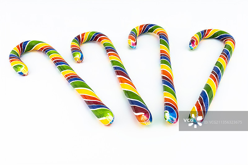 德国波恩白色背景下的拐杖糖俯视角度照片图片素材