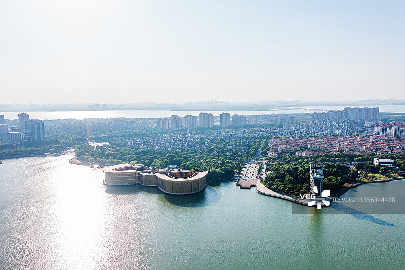 江苏苏州工业园区青剑湖航拍图片素材