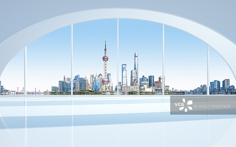 室内看上海城市建筑风光图片素材