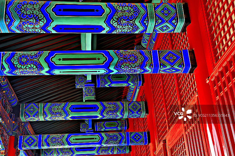 故宫宫殿额枋上的和玺彩画图片素材