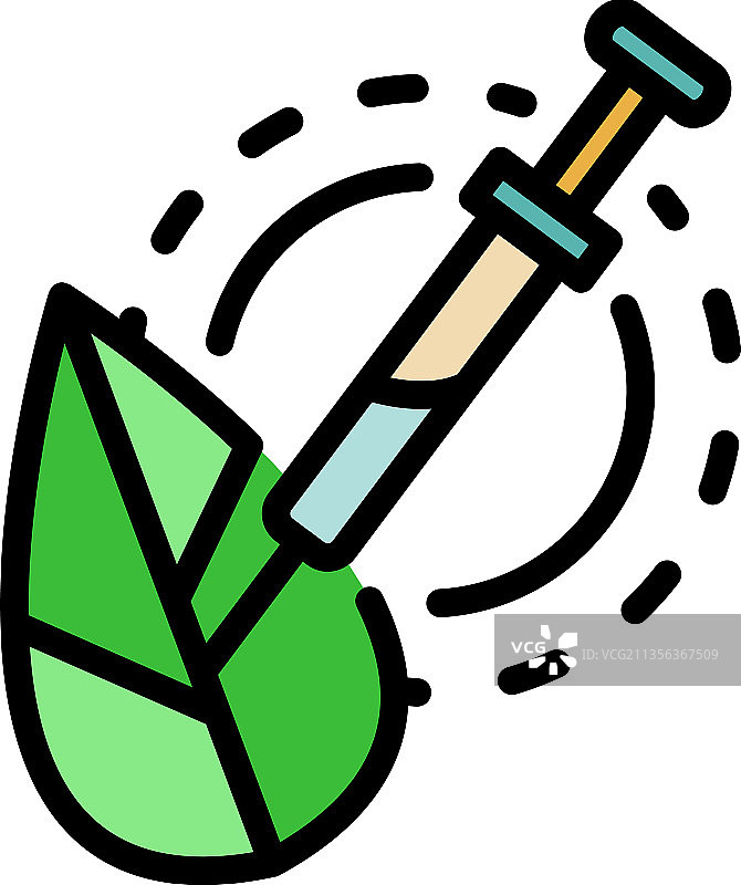 注射器与树叶图标彩色轮廓图片素材
