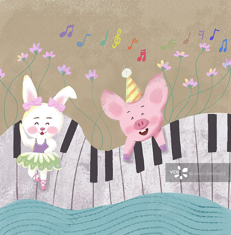 儿童插画小动物的音乐和舞蹈图片素材