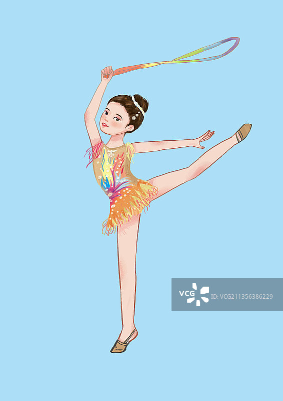 儿童插画可爱女生艺术体操插画3图片素材