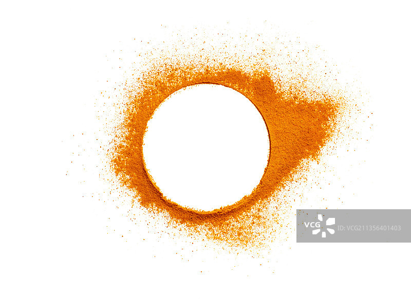 白色背景上的姜黄粉特写图片素材