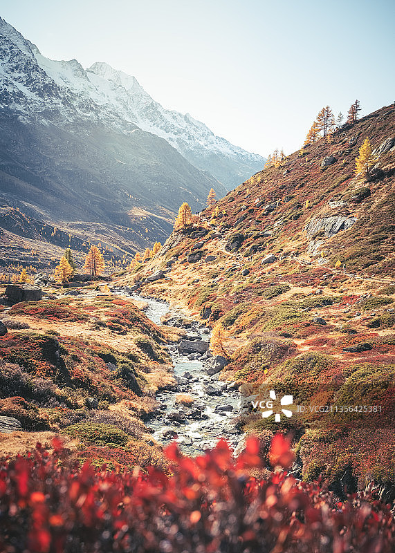 瑞士布拉atten洛琛塔尔山区晴空美景图片素材