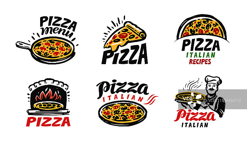 披萨店标签徽章设计图片素材