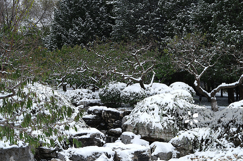 2021年11月7日，北京元土城遗址公园雪景如画。图片素材