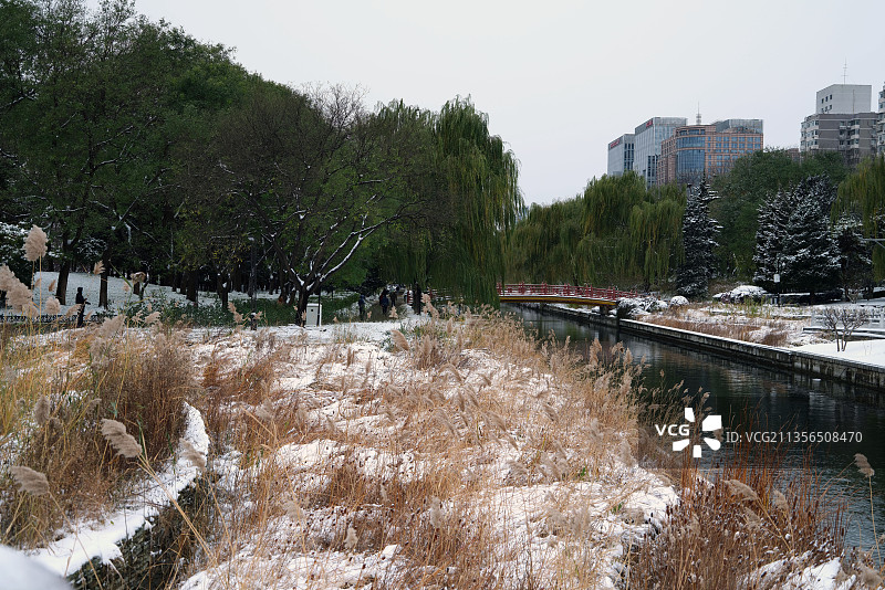 2021年11月7日，北京元土城遗址公园雪景如画。图片素材