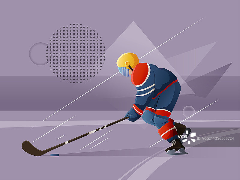 冰球运动员正在运球矢量插画图片素材