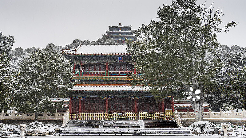 景山公园绮望楼万春亭初雪图片素材