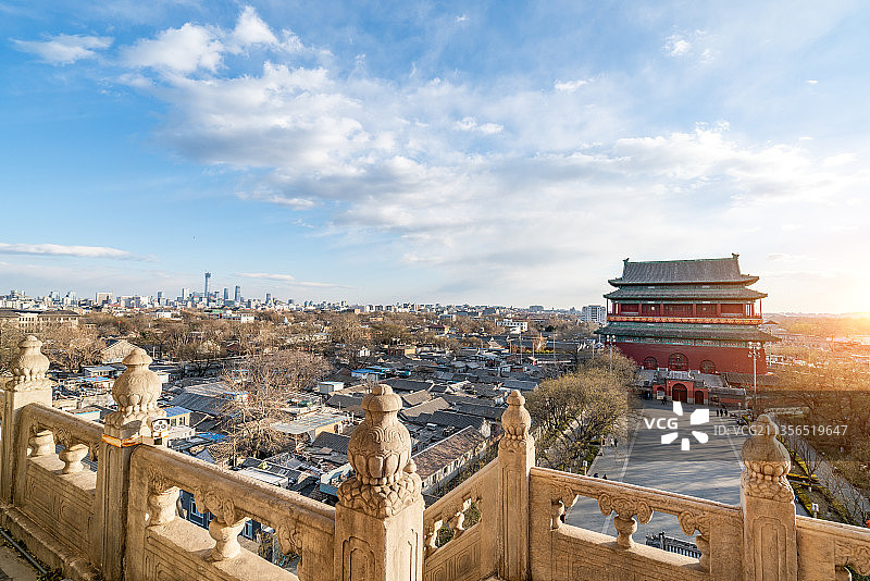 晴朗天空下北京钟鼓楼建筑图片素材