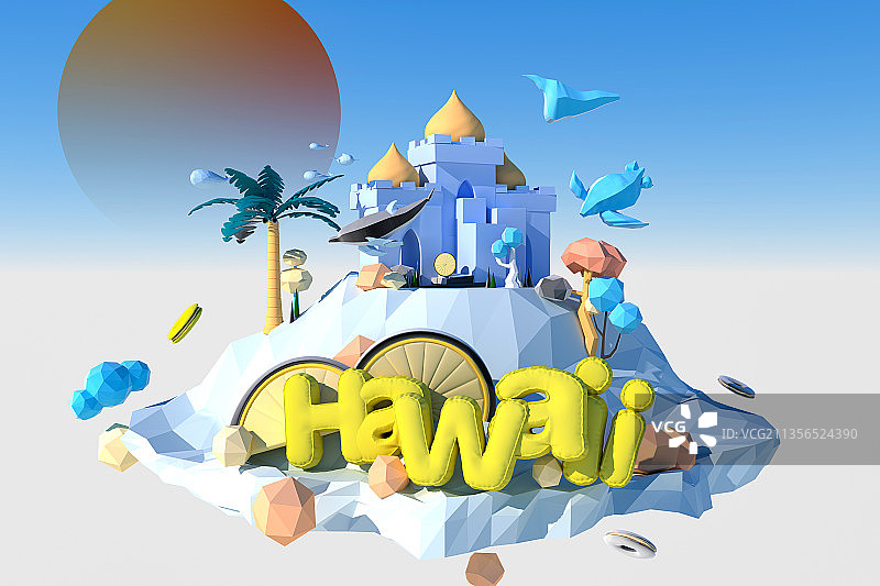 3D幻想小岛上的城堡图片素材