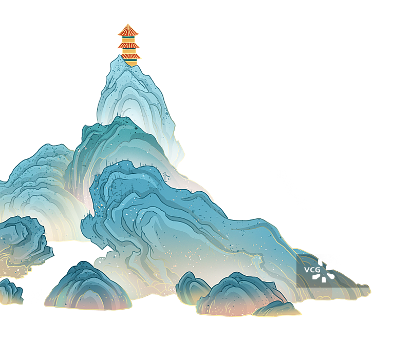 国潮古风插画古建筑山脉图片素材