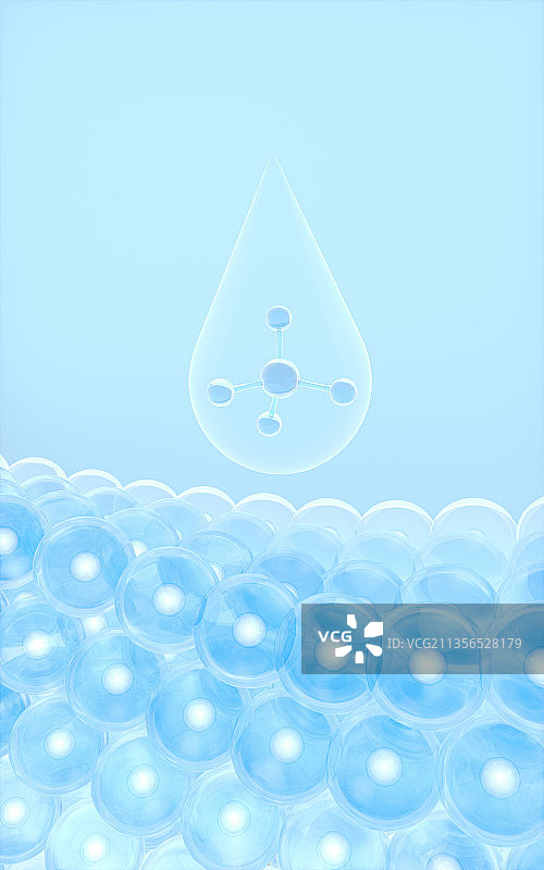 皮肤细胞与吸收的液滴 3D渲染图片素材