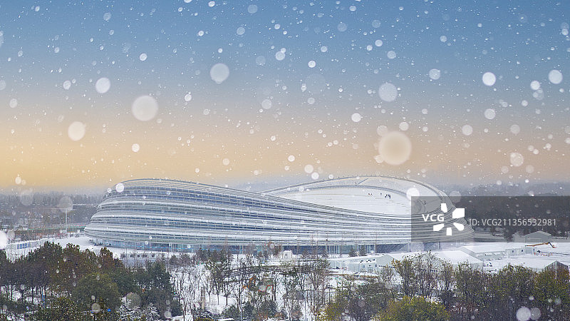 国家速滑馆冰丝带雪景图片素材