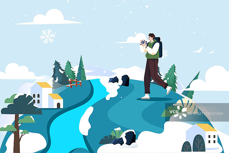 冬日出行拍照插画图片素材