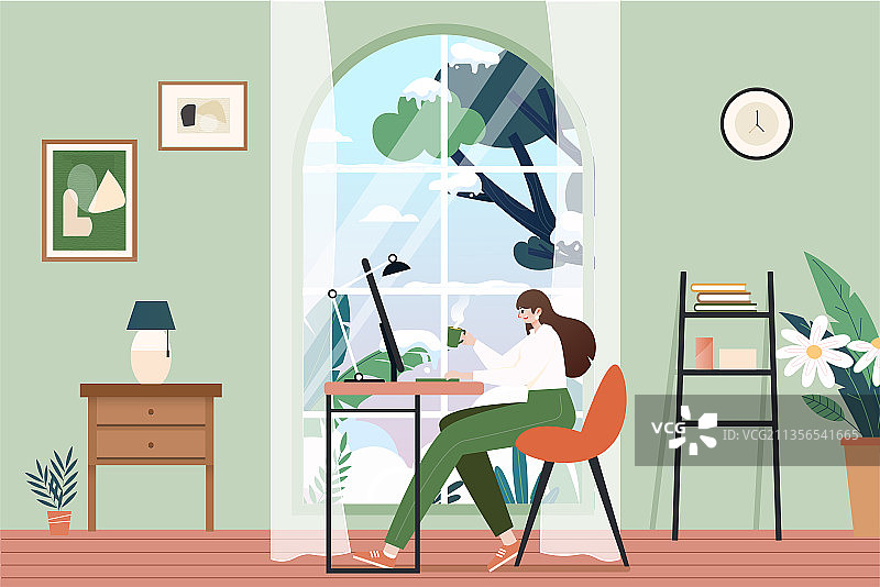 冬日居家办公插画图片素材